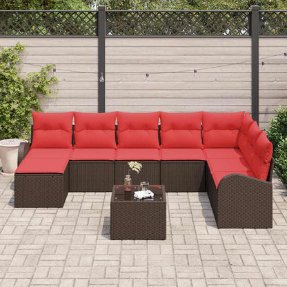Set Divano da Giardino 9 pcs Marrone Rattan in Polipropilene | homemem39
