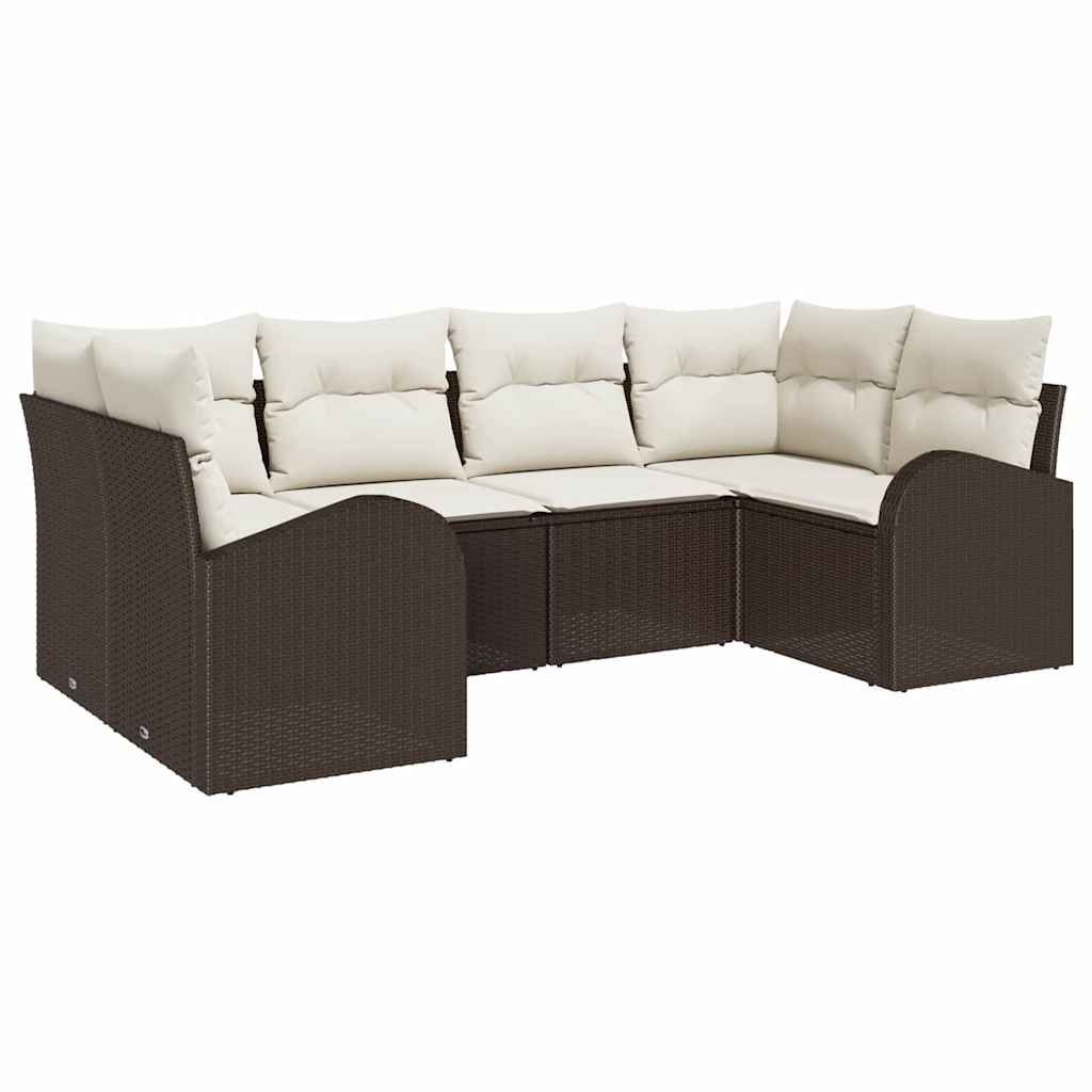 Set Divano da Giardino 6 pcs Marrone Rattan in Polipropilene | homemem39