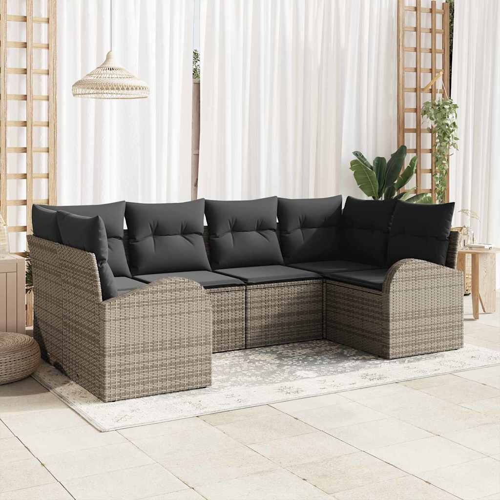 Set Divano da Giardino 6 pcs Grigio Rattan in Polipropilene | homemem39