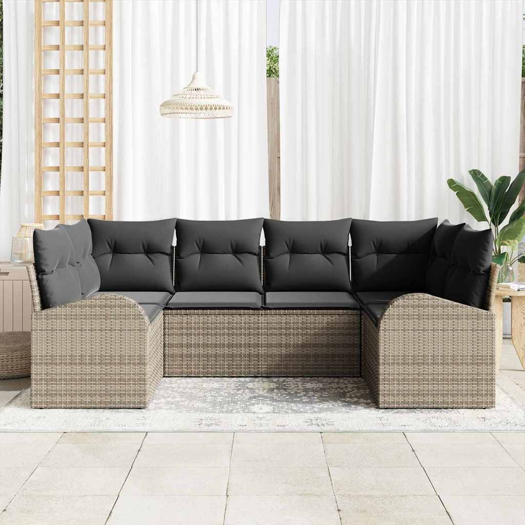 Set Divano da Giardino 6 pcs Grigio Rattan in Polipropilene | homemem39