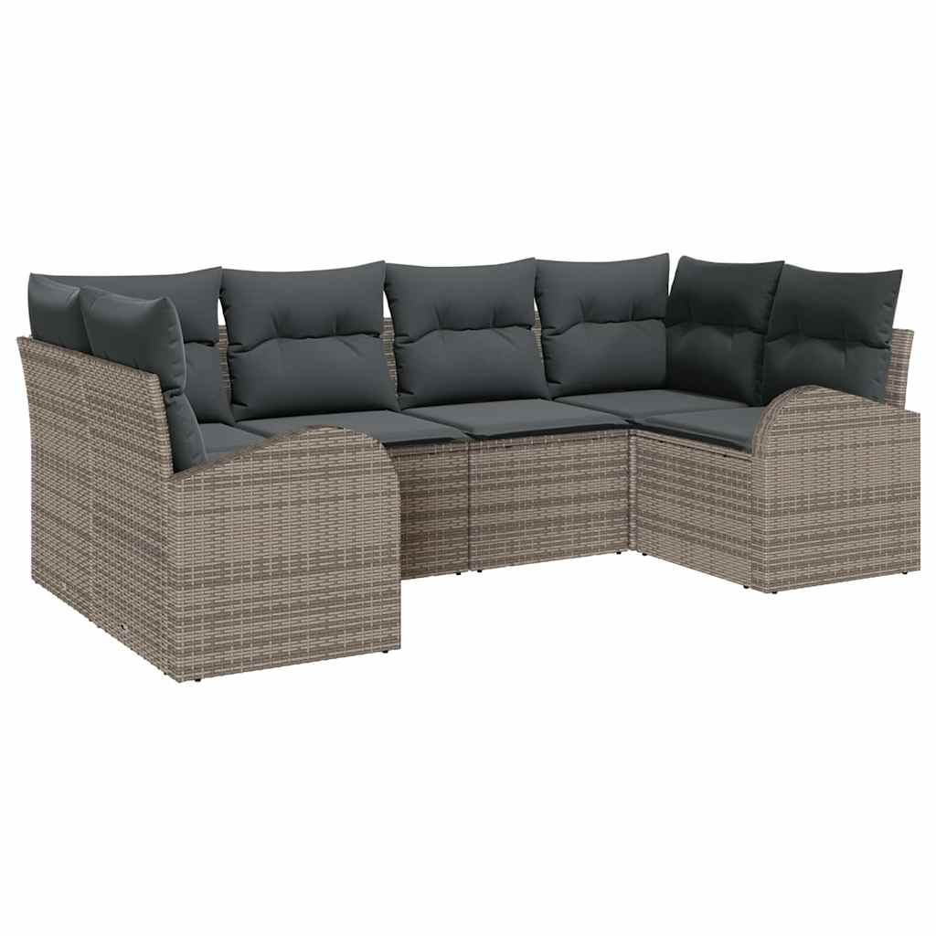 Set Divano da Giardino 6 pcs Grigio Rattan in Polipropilene | homemem39