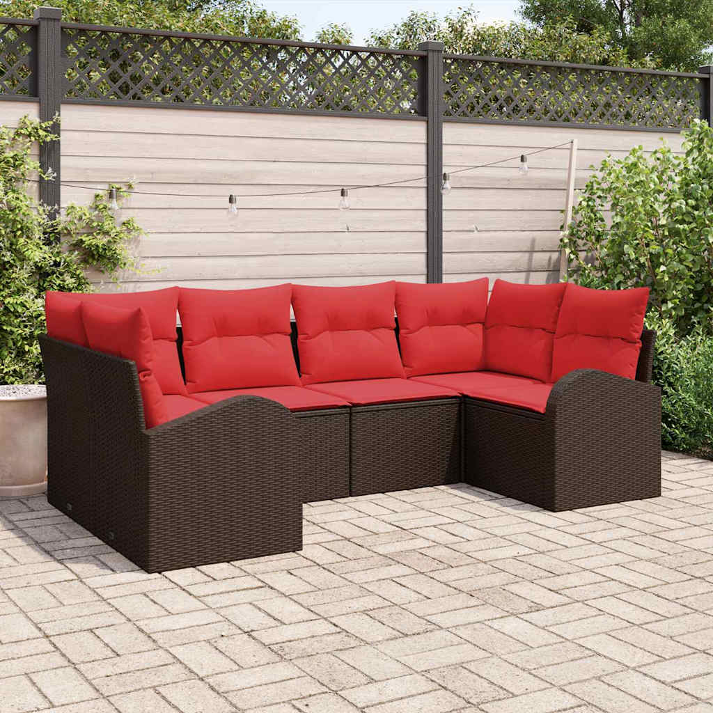 Set Divano da Giardino 6 pcs Marrone Rattan in Polipropilene | homemem39