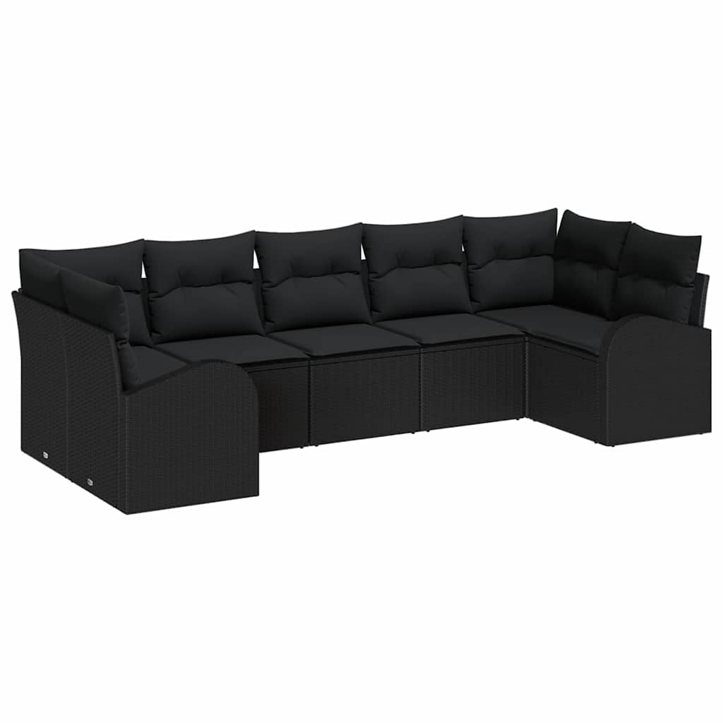 Set Divano da Giardino 7 pcs Nero Rattan in Polipropilene | homemem39
