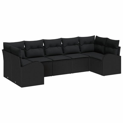 Set Divano da Giardino 7 pcs Nero Rattan in Polipropilene | homemem39