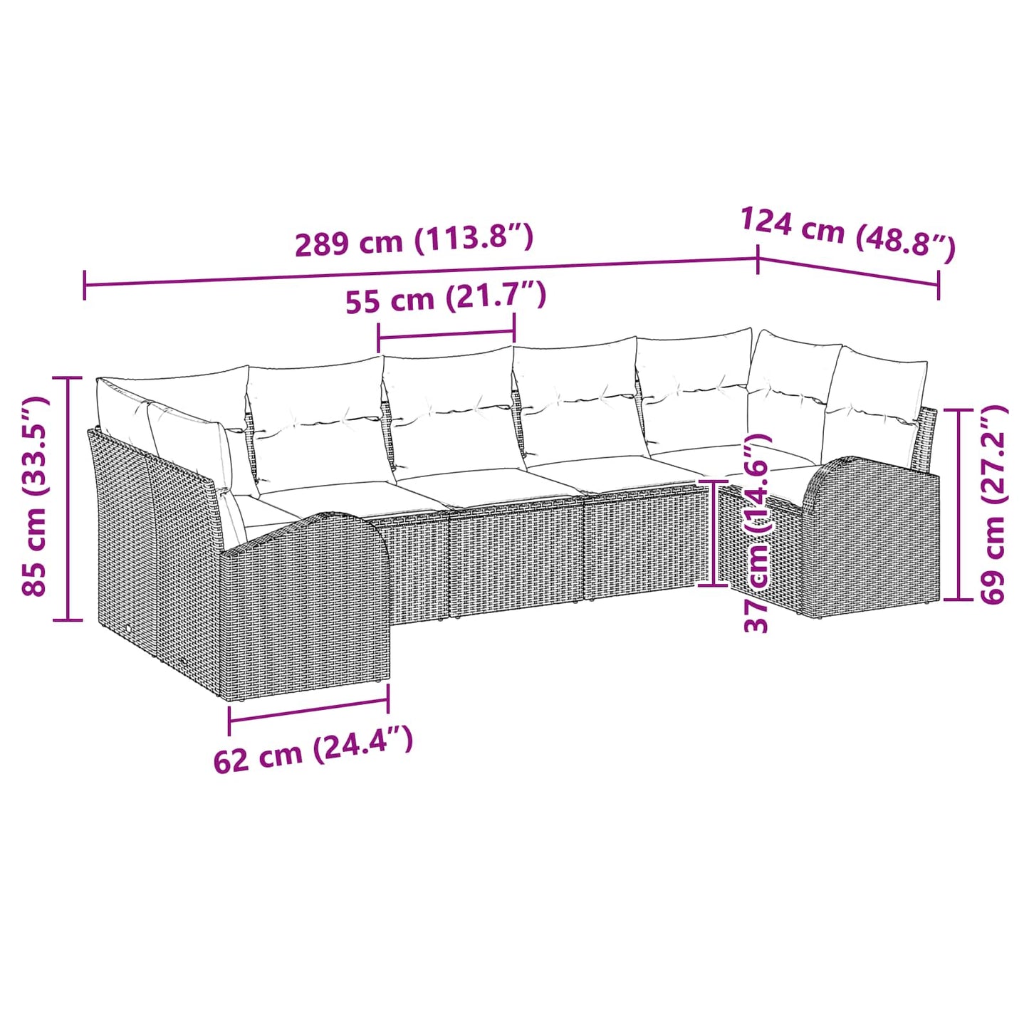 Set Divano da Giardino 7 pcs Marrone Rattan in Polipropilene | homemem39