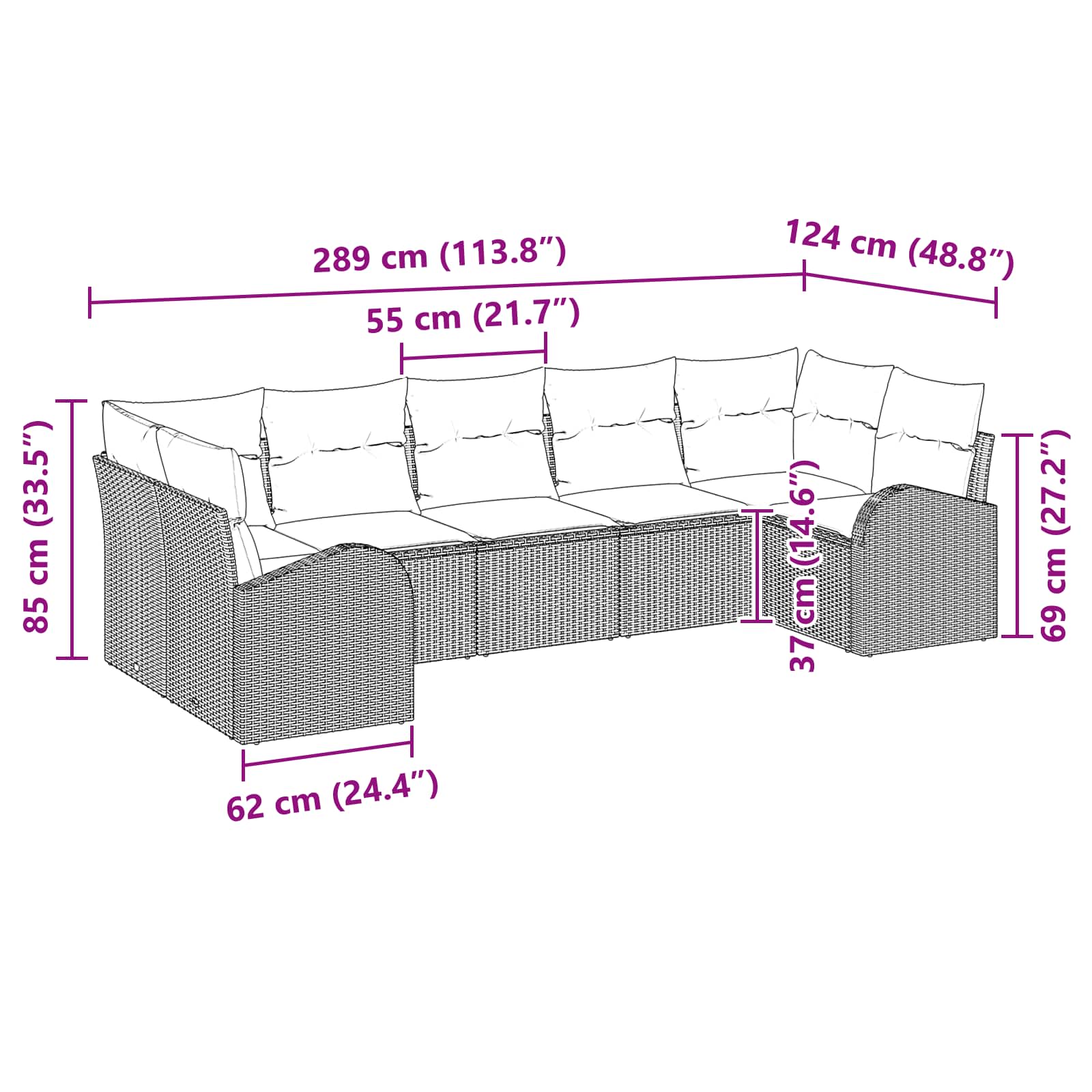 Set Divano da Giardino 7 pcs Marrone Rattan in Polipropilene | homemem39