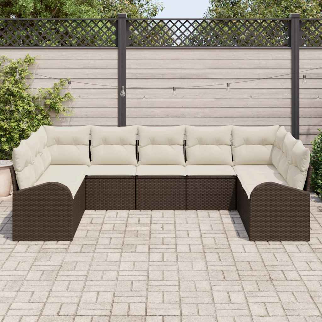 Set di divani con cuscino 9 pcs Marrone Rattan in Polipropilene | homemem39