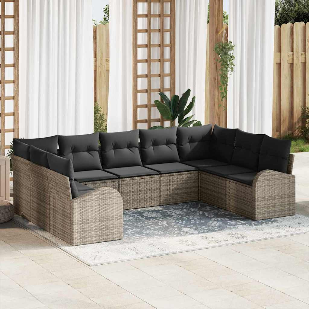 Set di divani con cuscino 9 pcs Grigio Rattan in Polipropilene | homemem39