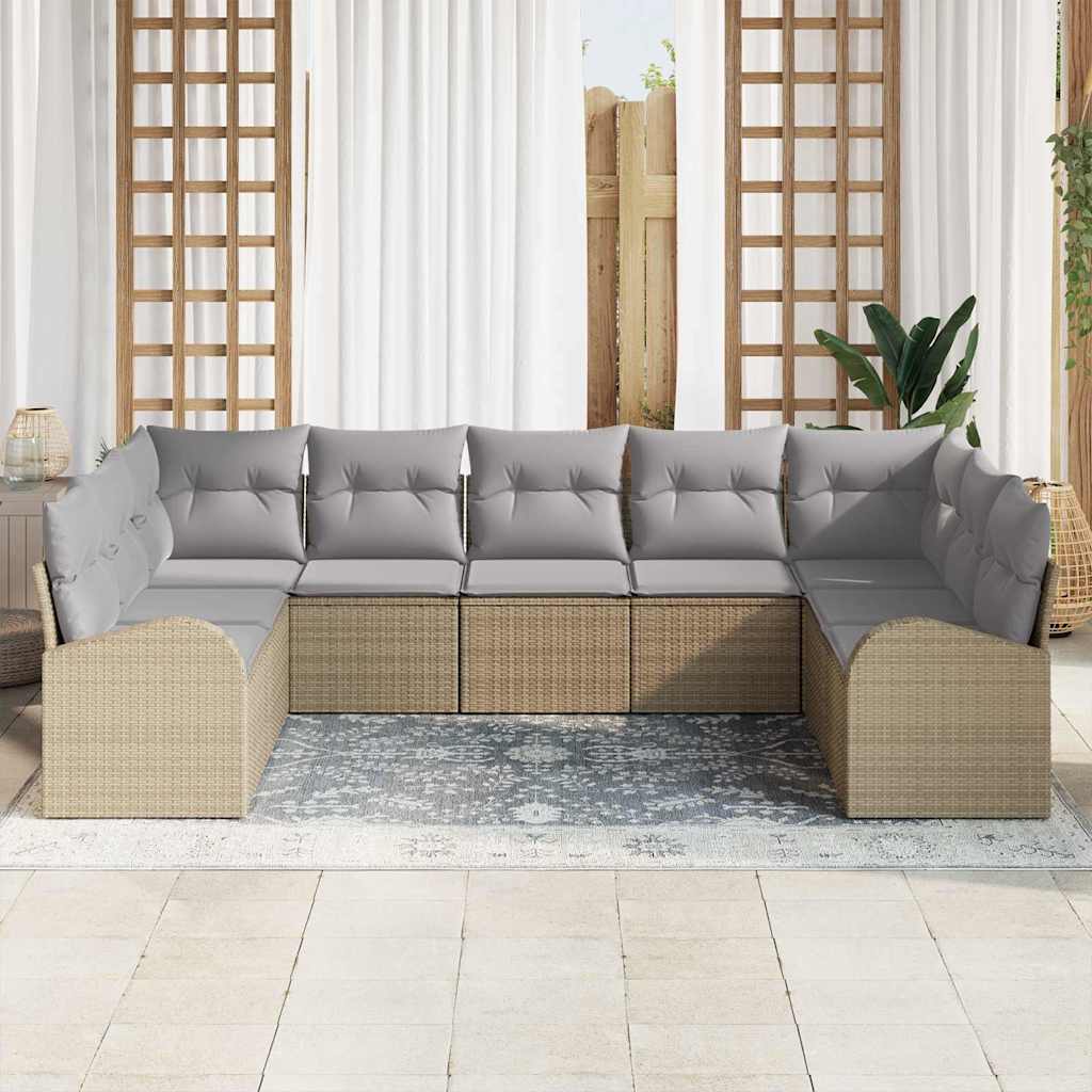 Set di divani con cuscino 9 pcs Beige Rattan in Polipropilene | homemem39