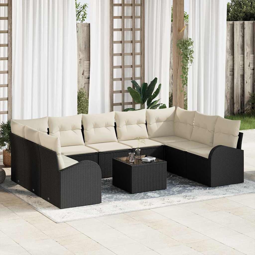 Set di divani con cuscino 10 pcs Nero Rattan in Polipropilene | homemem39