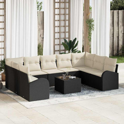 Set di divani con cuscino 10 pcs Nero Rattan in Polipropilene | homemem39