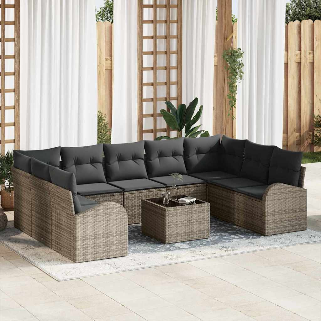 Set di divani con cuscino 10 pcs Grigio Rattan in Polipropilene | homemem39