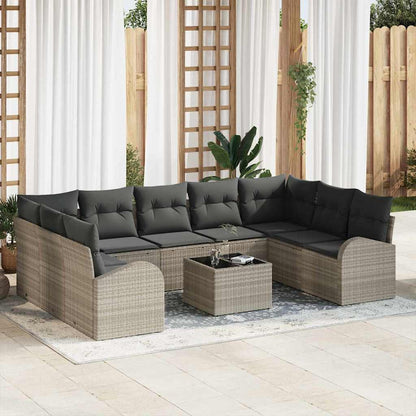 Set di divani 10 pcs Grigio chiaro Rattan in Polipropilene | homemem39