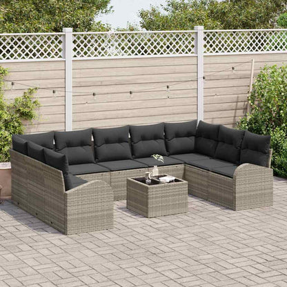 Set di divani 10 pcs Grigio chiaro Rattan in Polipropilene | homemem39
