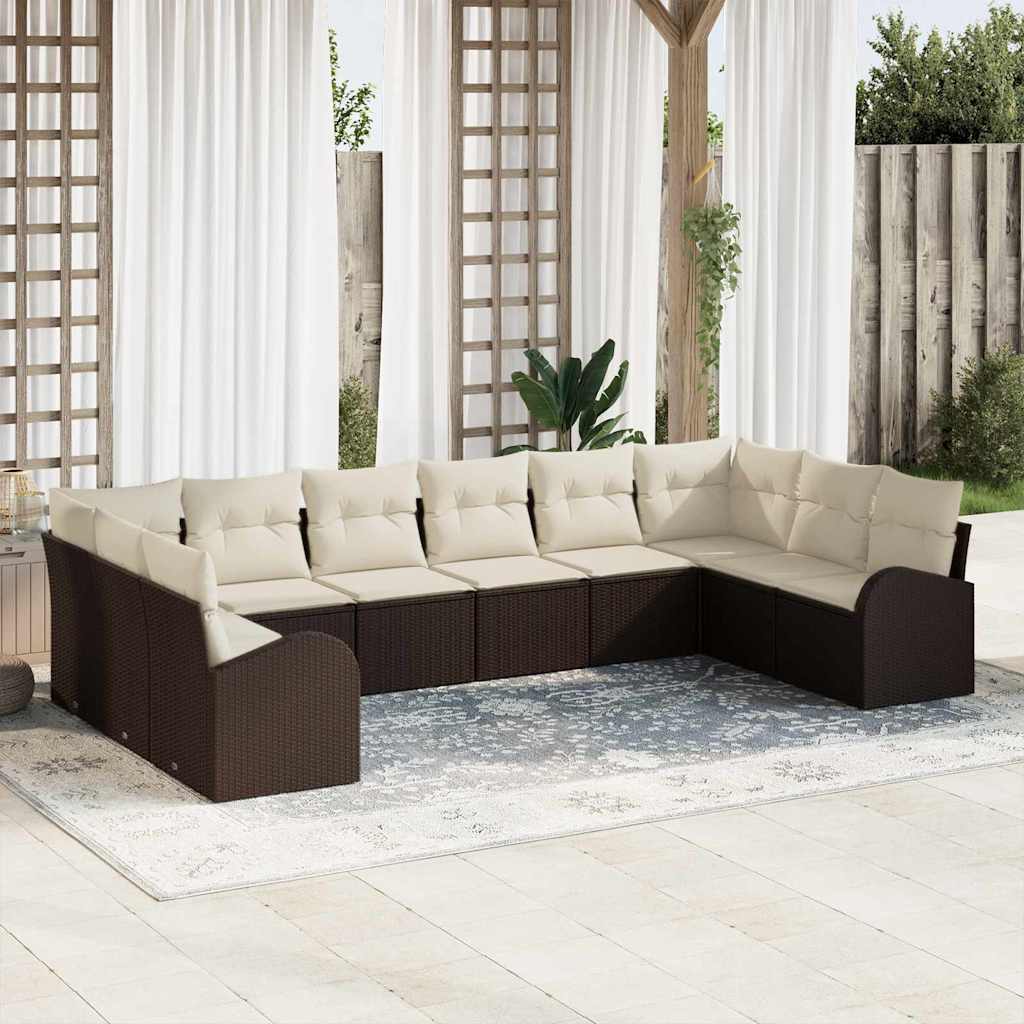 Set di divani con cuscino 10 pcs Marrone Polyrattan | homemem39