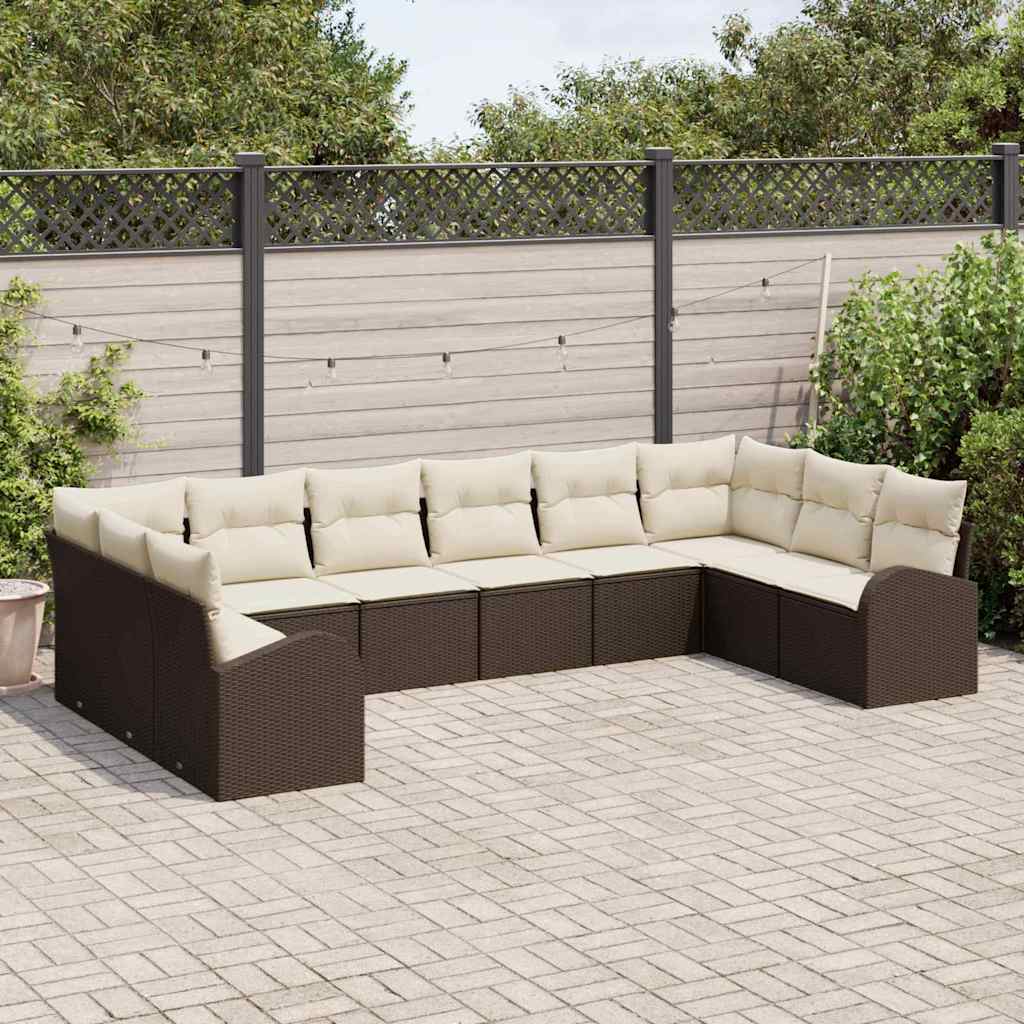 Set di divani con cuscino 10 pcs Marrone Polyrattan | homemem39
