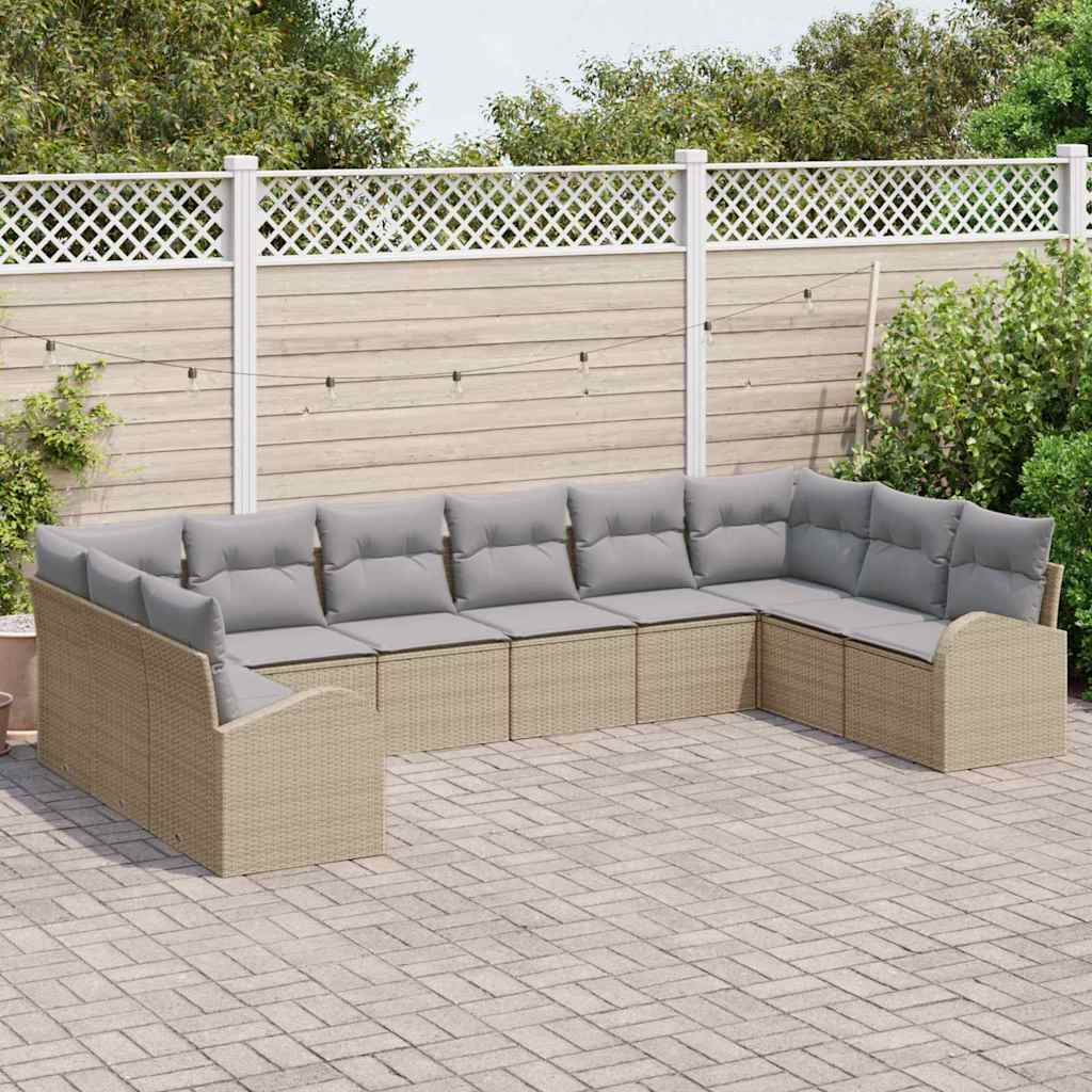 Set di divani con cuscino 10 pcs Beige Polyrattan | homemem39