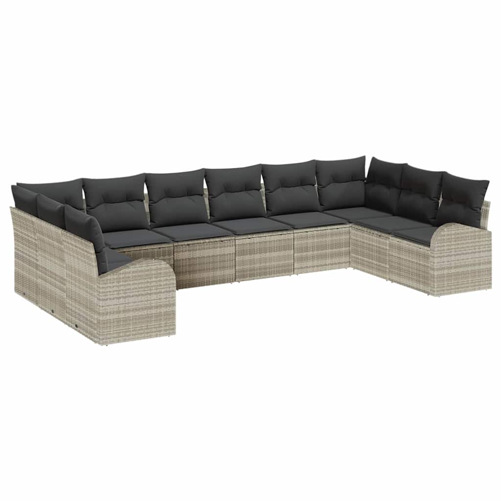 Set di divani con cuscino 10 pcs Grigio chiaro Polyrattan | homemem39