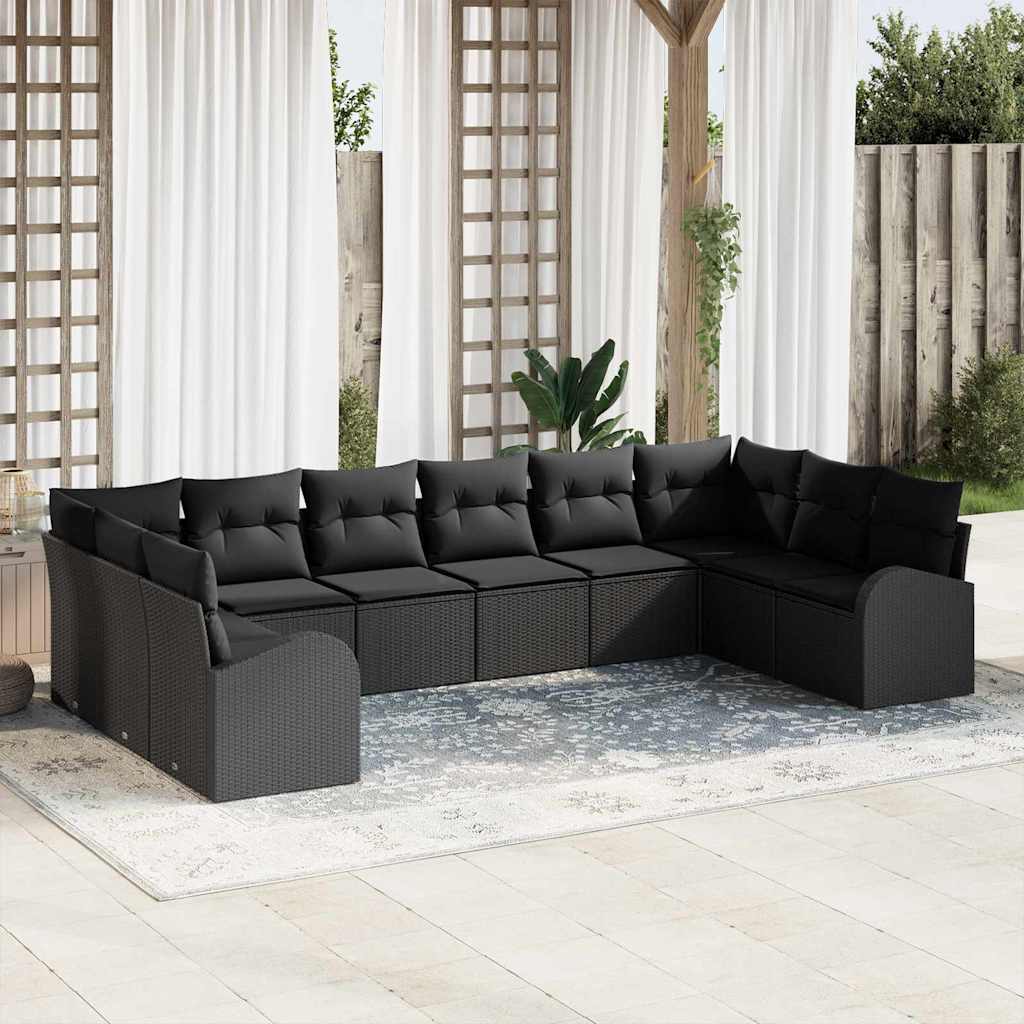 Set di divani con cuscino 10 pcs Nero Polyrattan | homemem39