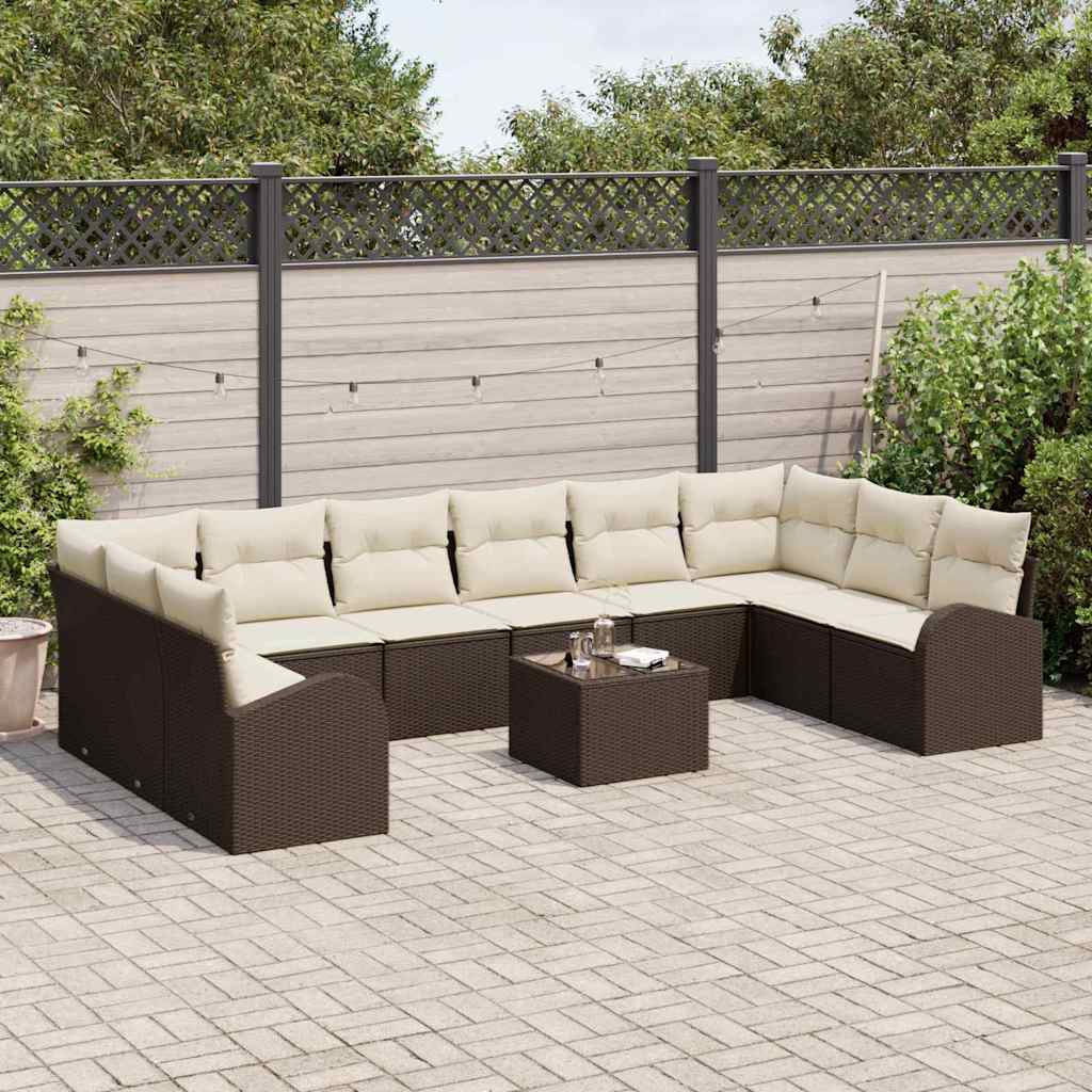 Set di divani con cuscino 11 pcs Marrone Polyrattan | homemem39