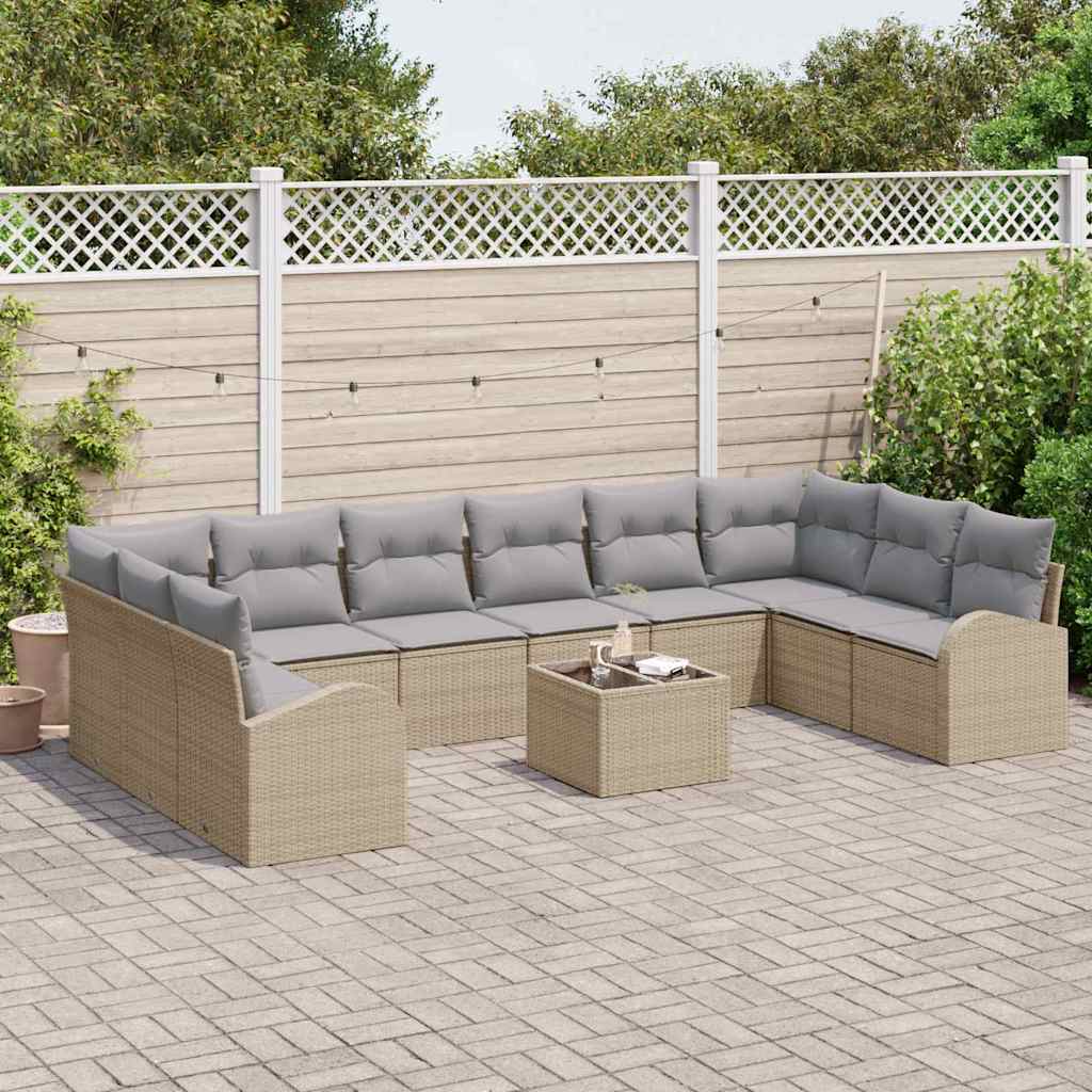 Set di divani con cuscino 11 pcs Beige Polyrattan | homemem39