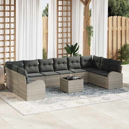 Set di divani con cuscino 11 pcs Grigio chiaro Polyrattan | homemem39