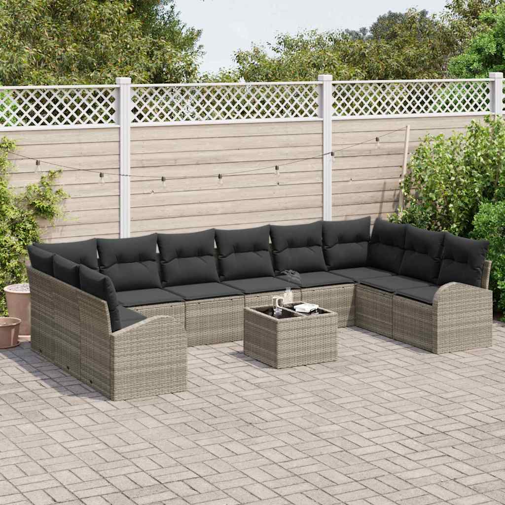 Set di divani con cuscino 11 pcs Grigio chiaro Polyrattan | homemem39