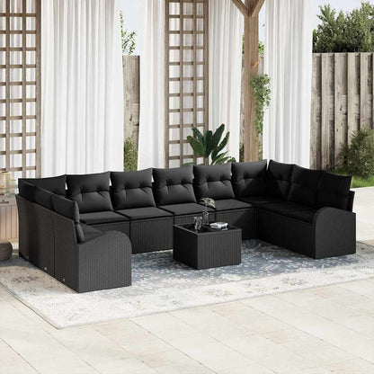 Set di divani con cuscino 11 pcs Nero Polyrattan | homemem39