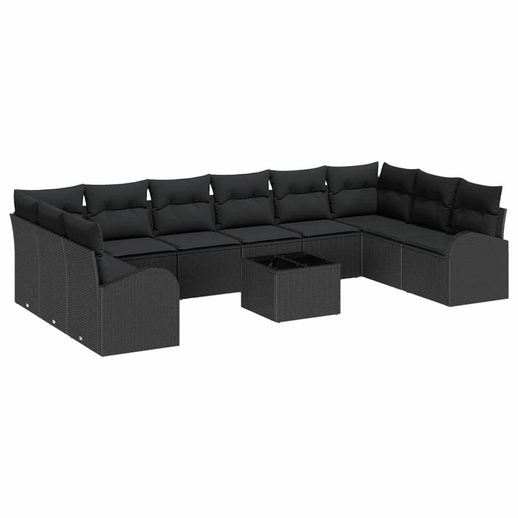 Set di divani con cuscino 11 pcs Nero Polyrattan | homemem39