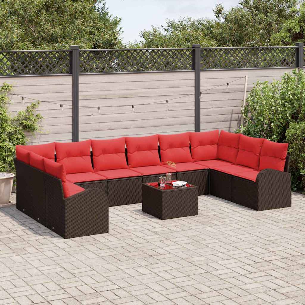 Set di divani con cuscino 11 pcs Marrone polyrattan | homemem39