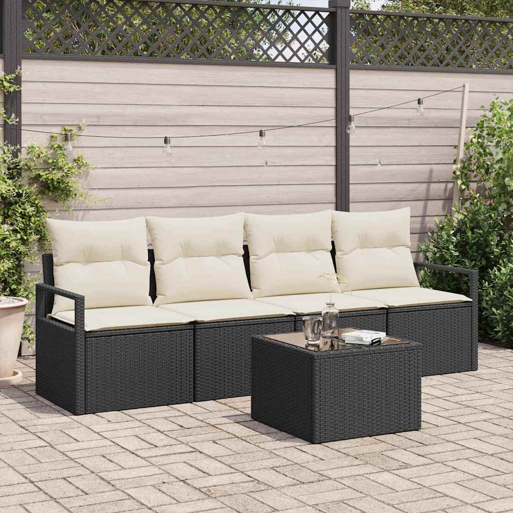 Set di divani 5 pcs Nero e Crema polyrattan | homemem39