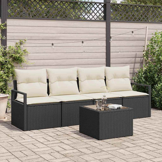 Set di divani 5 pz 4-Numero di posti Nero e Crema polyrattan