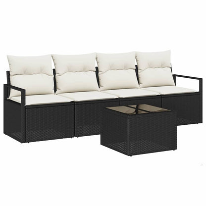 Set di divani 5 pcs Nero e Crema polyrattan | homemem39