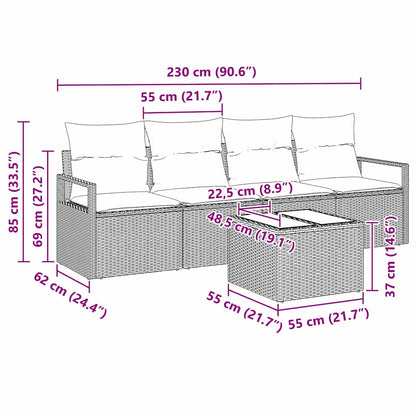 Set di divani 5 pcs Nero e Crema polyrattan | homemem39