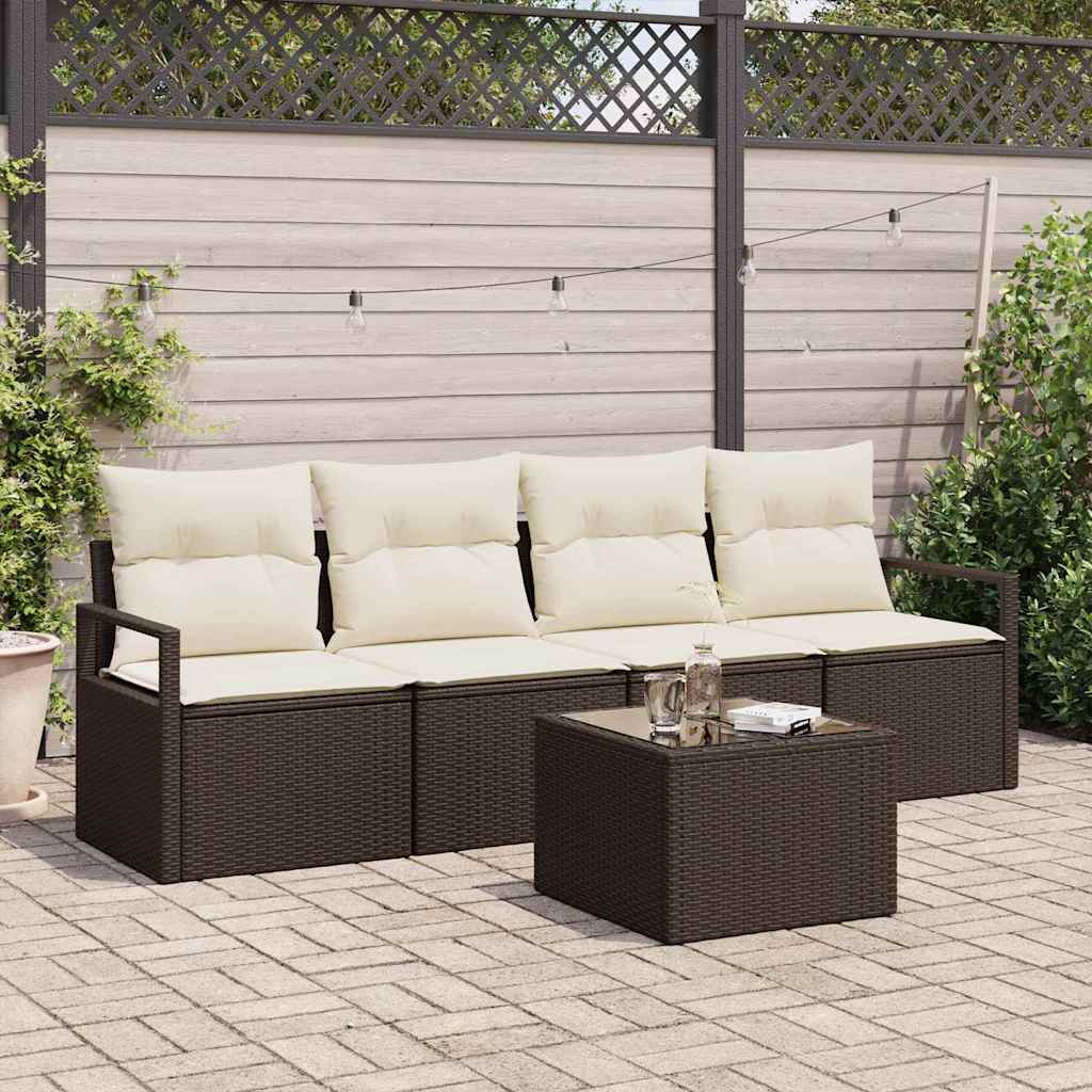 Set di divani 5 pcs Marrone e Crema polyrattan | homemem39