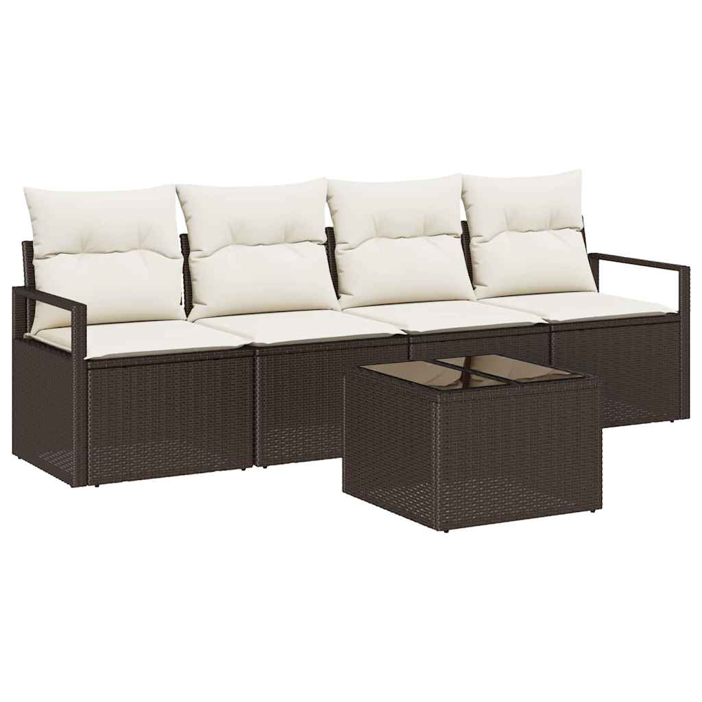 Set di divani 5 pcs Marrone e Crema polyrattan | homemem39