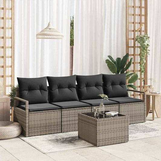 Set di divani con cuscino 5 pcs Grigio polyrattan