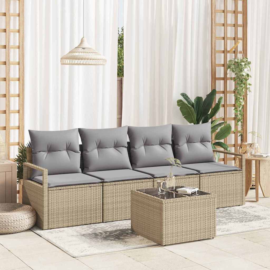 Set di divani 5 pcs Beige e grigio polyrattan | homemem39