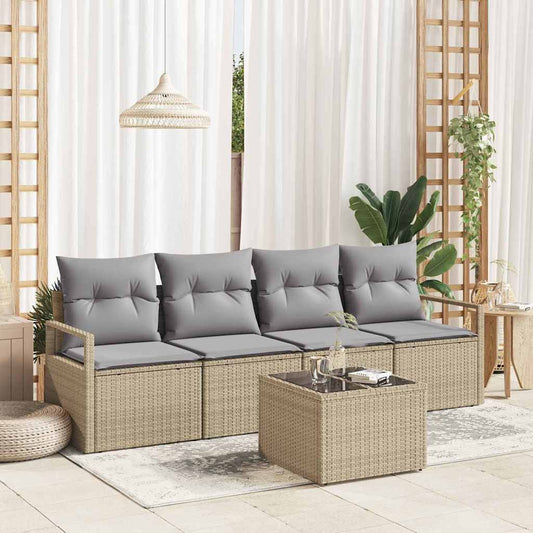 Set di divani 5 pz 4-Numero di posti Beige e grigio polyrattan