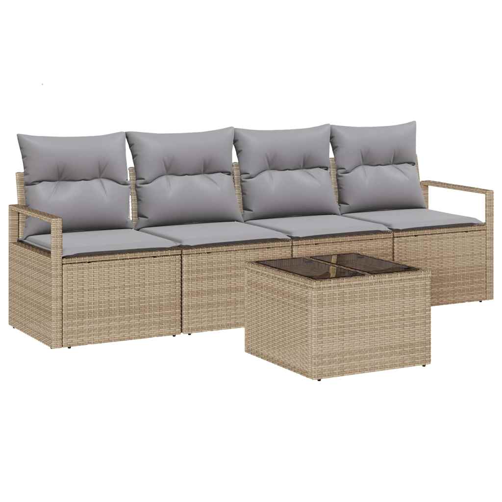 Set di divani 5 pcs Beige e grigio polyrattan | homemem39