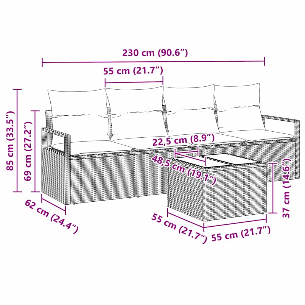 Set di divani 5 pcs Beige e grigio polyrattan | homemem39