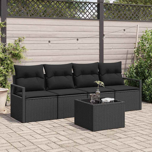 Set di divani 5 pz 4 posto Nero polyrattan | homemem39