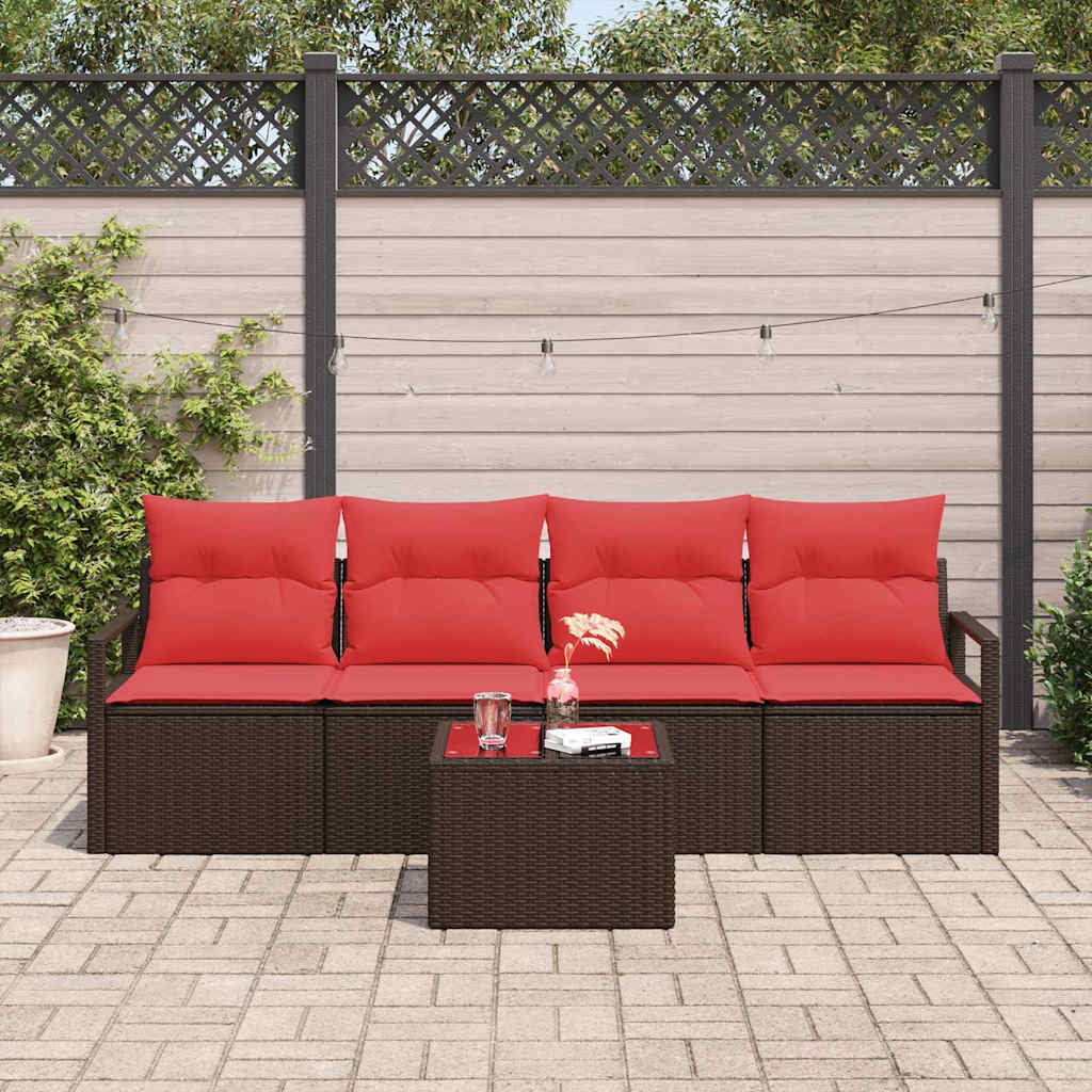Set di divani 5 pcs Marrone e Rosso polyrattan | homemem39
