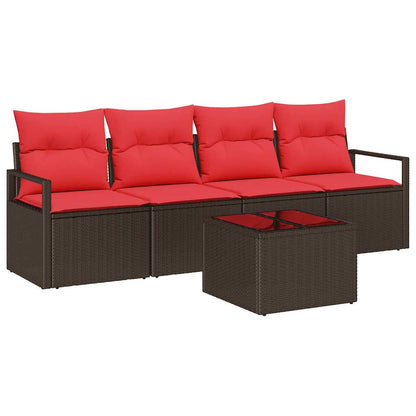 Set di divani 5 pcs Marrone e Rosso polyrattan | homemem39