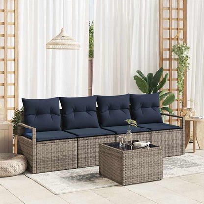 Set di divani 5 pcs Grigio e Blu polyrattan | homemem39