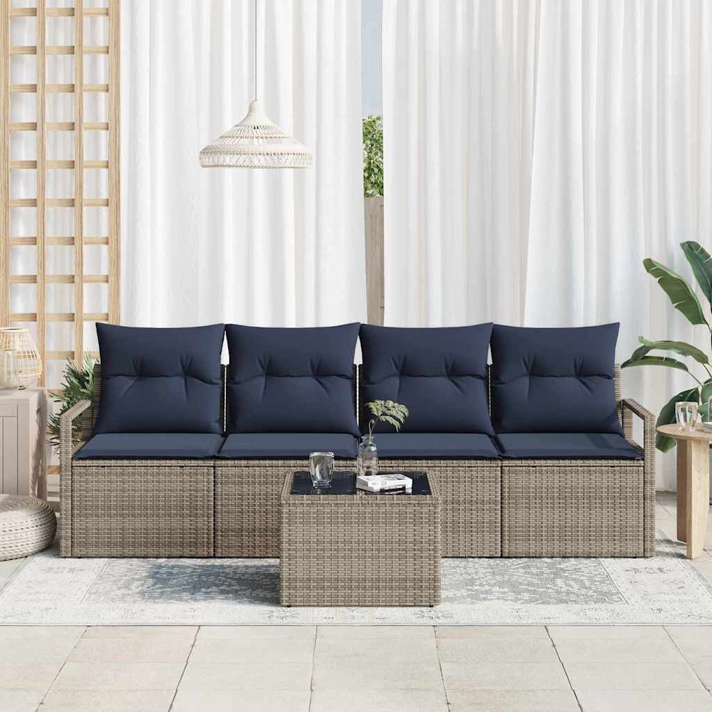 Set di divani 5 pcs Grigio e Blu polyrattan | homemem39