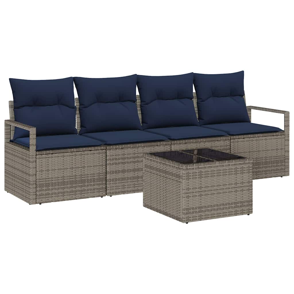 Set di divani 5 pcs Grigio e Blu polyrattan | homemem39
