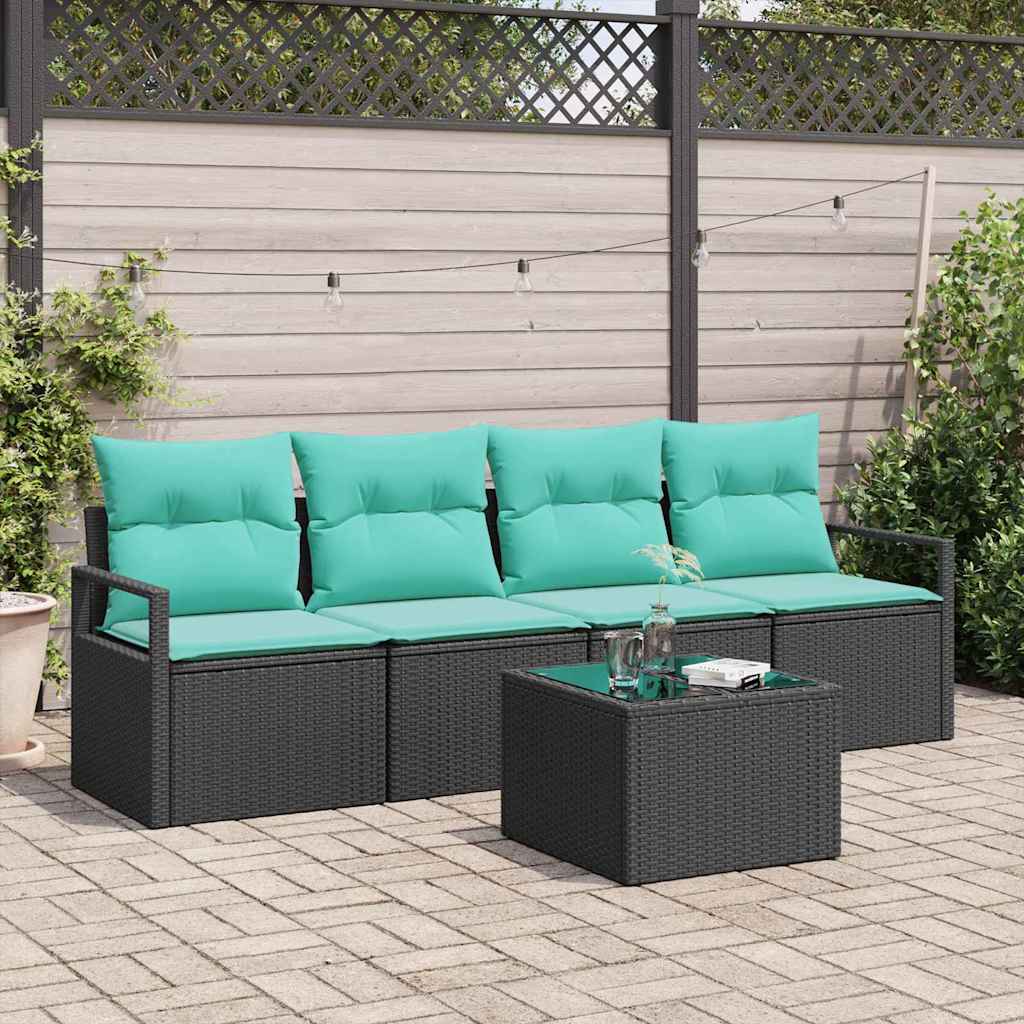 Set di divani 5 pcs Nero e Turchese polyrattan | homemem39