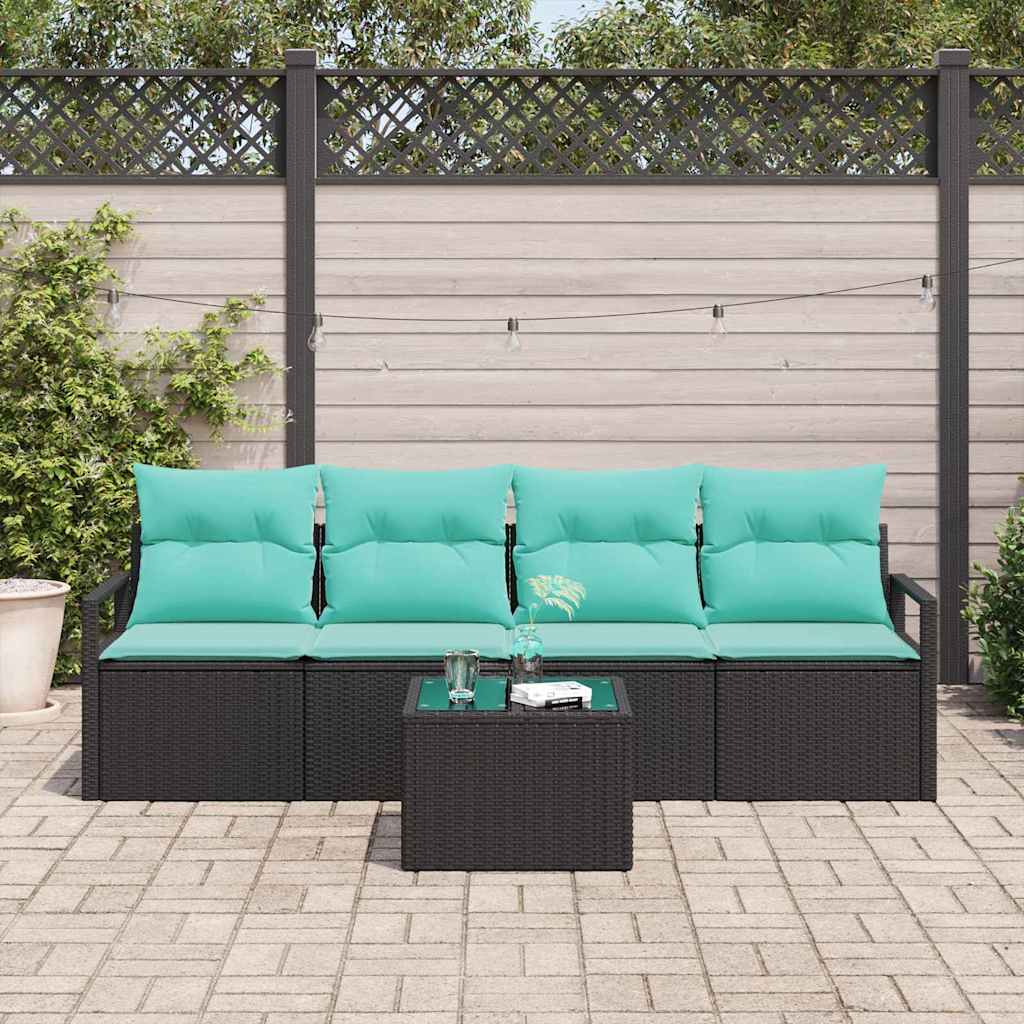 Set di divani 5 pcs Nero e Turchese polyrattan | homemem39