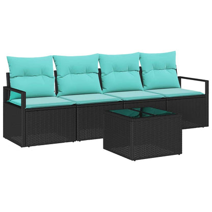 Set di divani 5 pcs Nero e Turchese polyrattan | homemem39